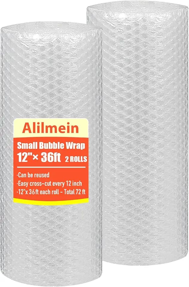 12 Inch x 72ft - 2 Pack Small Thin Bubble Cushioning Wrap for Extra Protection Packaging Mailers, Nylon Wrap Rolls Moving Cushioning Supplies for Moving & Shipping, Perforated Every 12"