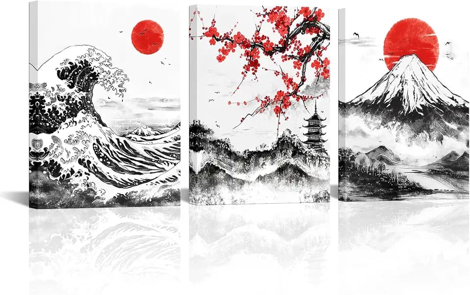 Saypeacher Japanese Ink Wall Art Mount Fuji Picture Prints The Great Wave Off Kanagawa Painting Cherry Blossom Artwork