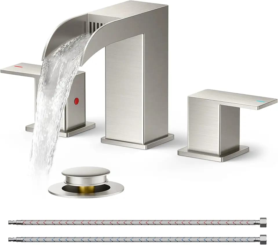FORIOUS Bathroom Faucet 3 Hole 8 Inch Widespread Vanity Sink Brushed Nickel