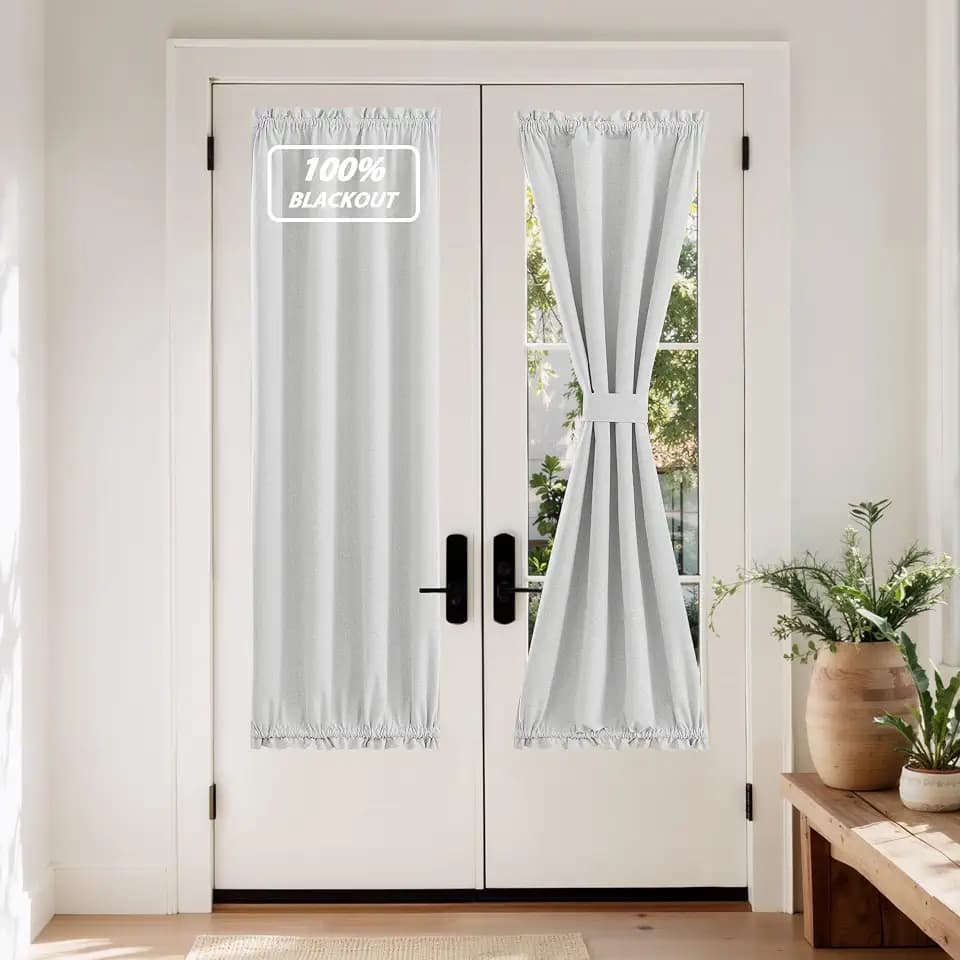 NICETOWN Cloud White 100% Blackout Linen French Front Door Curtain