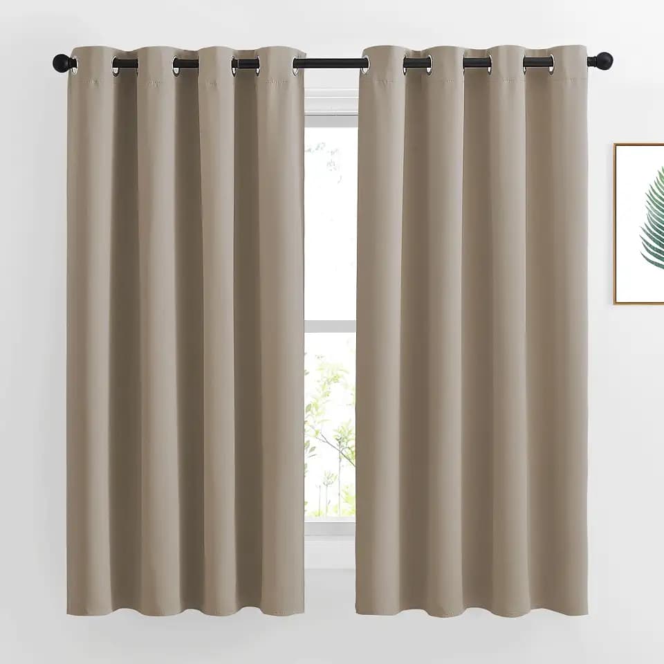 NICETOWN Bedroom Blackout Curtain Panels - Home Fashion Window Treatment Ring Top Blackout Draperies and Drapes (52 inches x 63 inches, Set of 2 Panels, Taupe)
