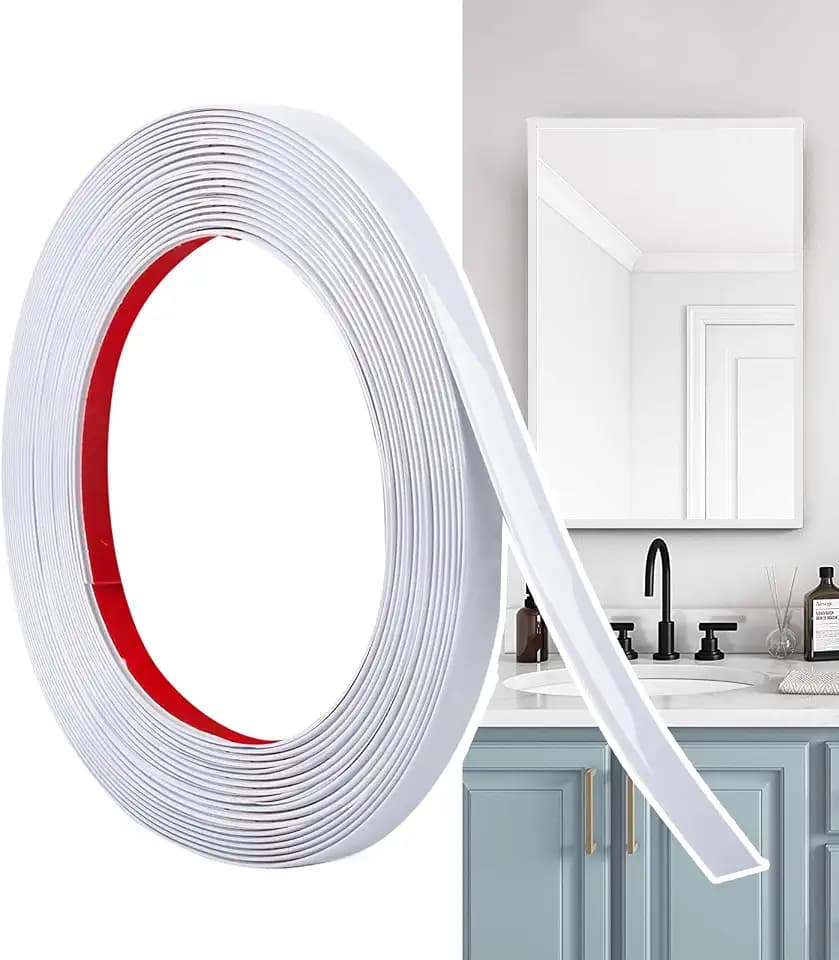 Zierleisten Selbstklebend Weiß Matt (12M x 1cm) abziehen und aufkleben, Flexible PVC Wandleisten, Ideal für Wand, Spiegel, Decke, Boden, Schrank, Fliesen, Kanten, DIY Zierleisten