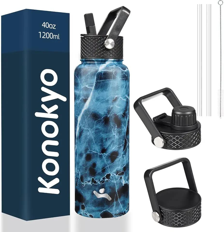 Konokyo 40 oz Insulated Stainless Steel Water Bottle with Straw Lid