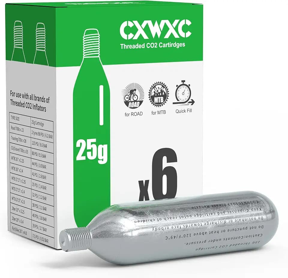 CXWXC 16g / 25g Threaded CO2 Cartridges for Bike Tires
