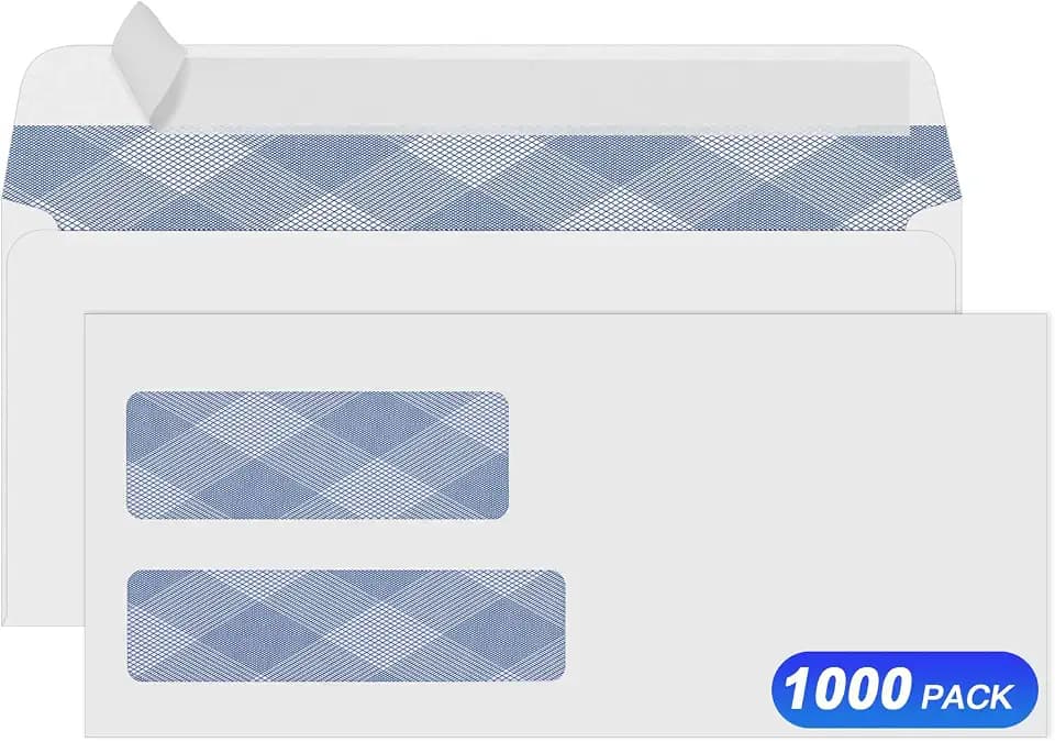 PANDRI 1000 Pack #9 Double Window Self-Seal Envelopes, Security Tinted