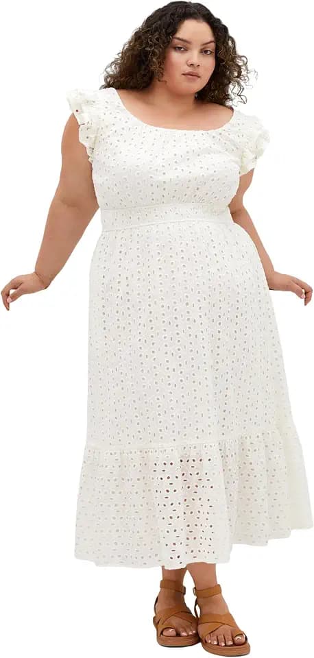 City Chic Women's Plus Size Dress - Sweet Broderie Midi