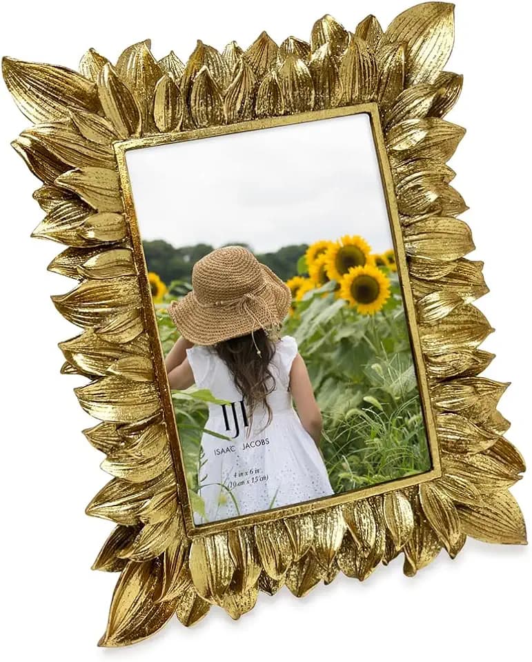 Isaac Jacobs 4x6 Vintage-Inspired Ornate Gold Sunflower Petal Picture Frame