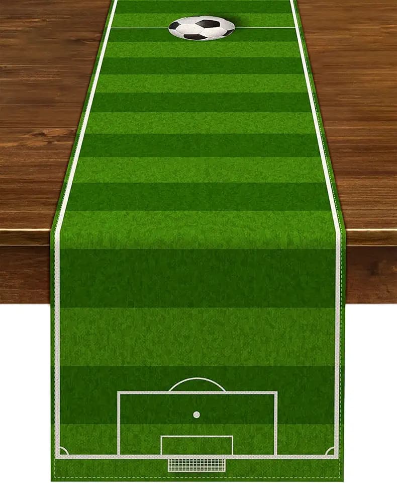 Nepnuser Linen Soccer Table Runner Sport Table Decoration Boy Soccer Birthday Party Supplies for Farmhouse Rustic Vintage Table Cover Home Kitchen Dining Room (13" x 108")