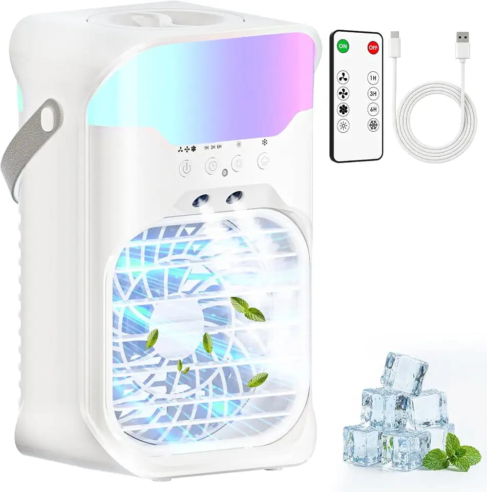 Portable Air Conditioners, Air Conditioner, Dual Nozzle AC Unit with Remote Control, 1600ML Tank, 3 Speeds, Timer & 70° Adjustable Airflow, Evaporative Mini Air Conditioner for Bedroom, Office Camping