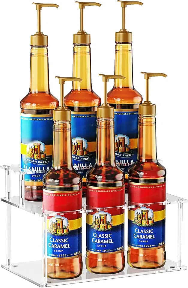 Nuovoware Acrylic Coffee Syrup Organizer, 2-Tier 6 Bottles, Transparent