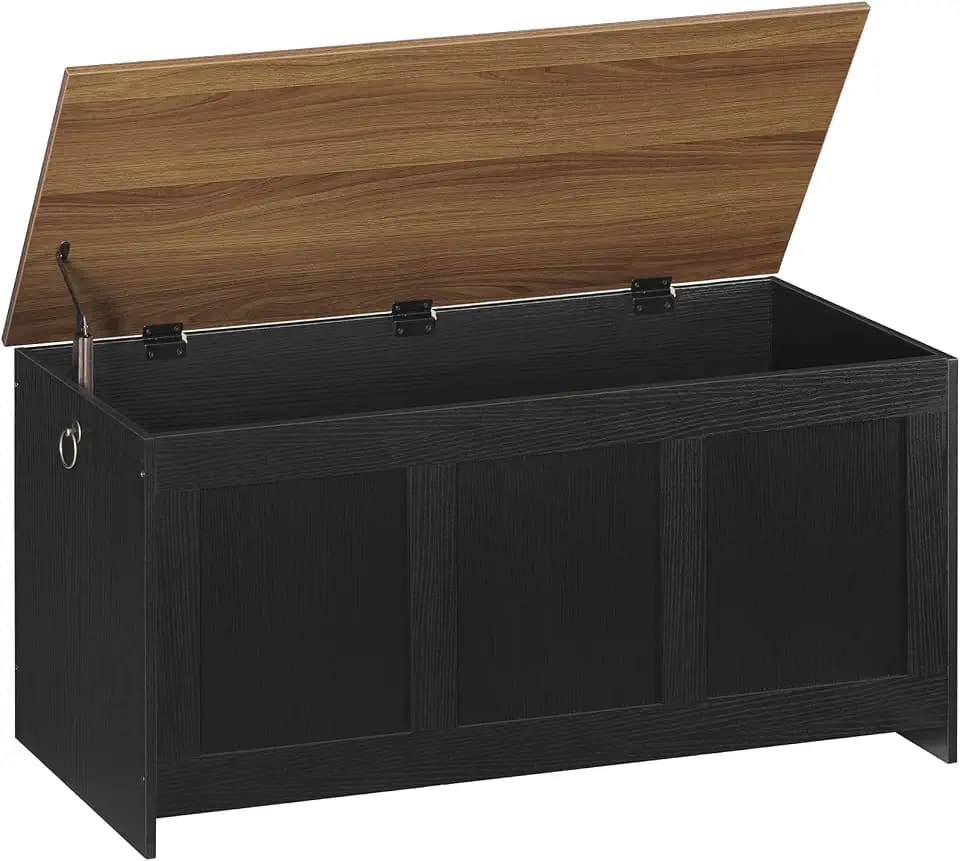 HOOBRO Storage Bench, 39.3" Retro Wooden Storage Chest, Wooden Storage Trunk, Toy Chest with Lift Top, Multifunctional Entryway Organizer, for Entryway, Living Room, Black and Walnut BH141CW01G1