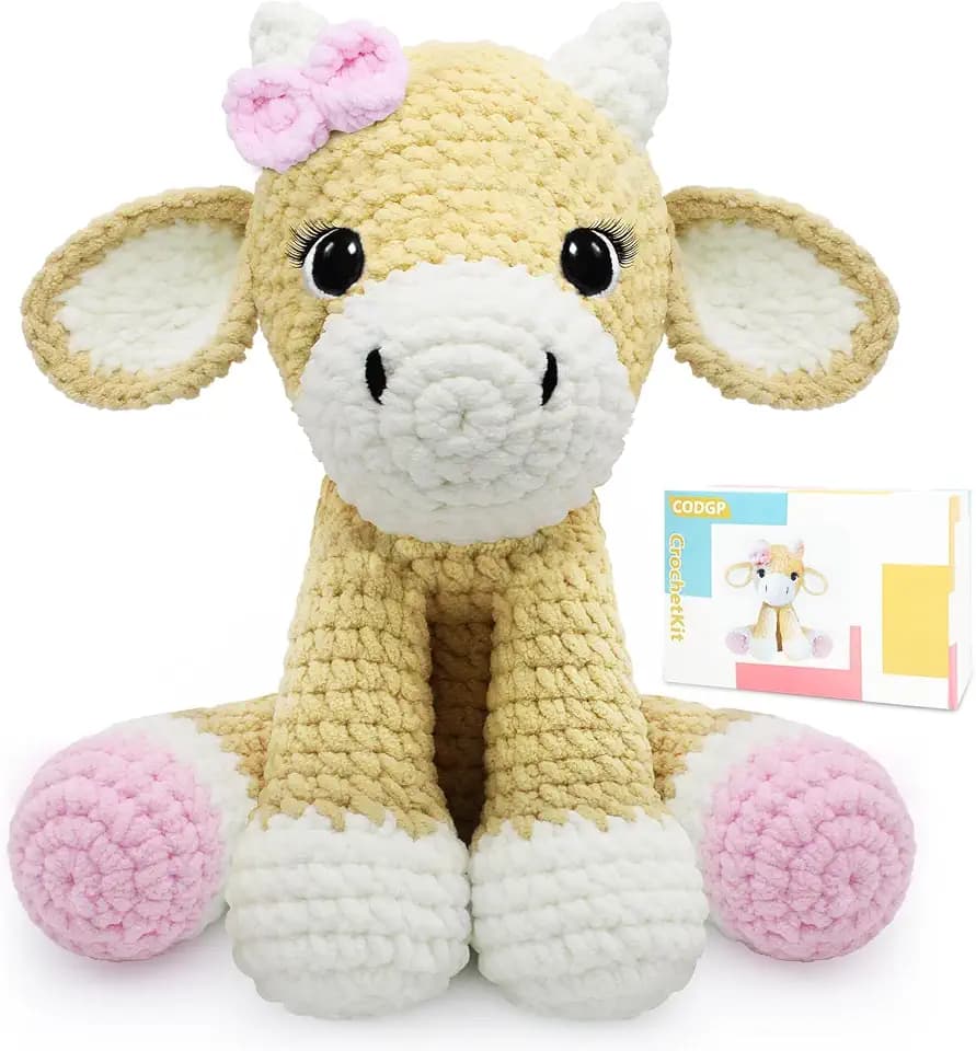 CODGP Crochet Kit for Beginners,11.8-Inch Cow Crochet Kit for Adults