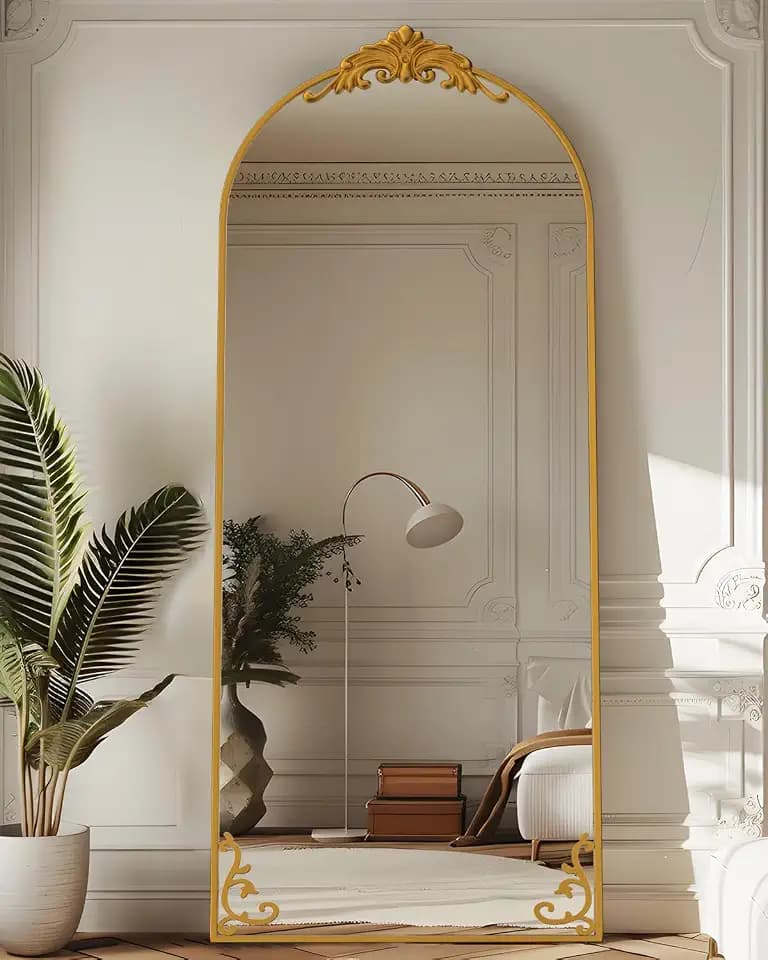 rched Full Length Mirror, 64"x21" Floor Mirror Freestanding, Vintage Floor Standing Mirror Full Body Mirror with Stand for Bedroom, HomeDecor Hanging Mounted Mirror for Living Room Cloakroom,Gold
