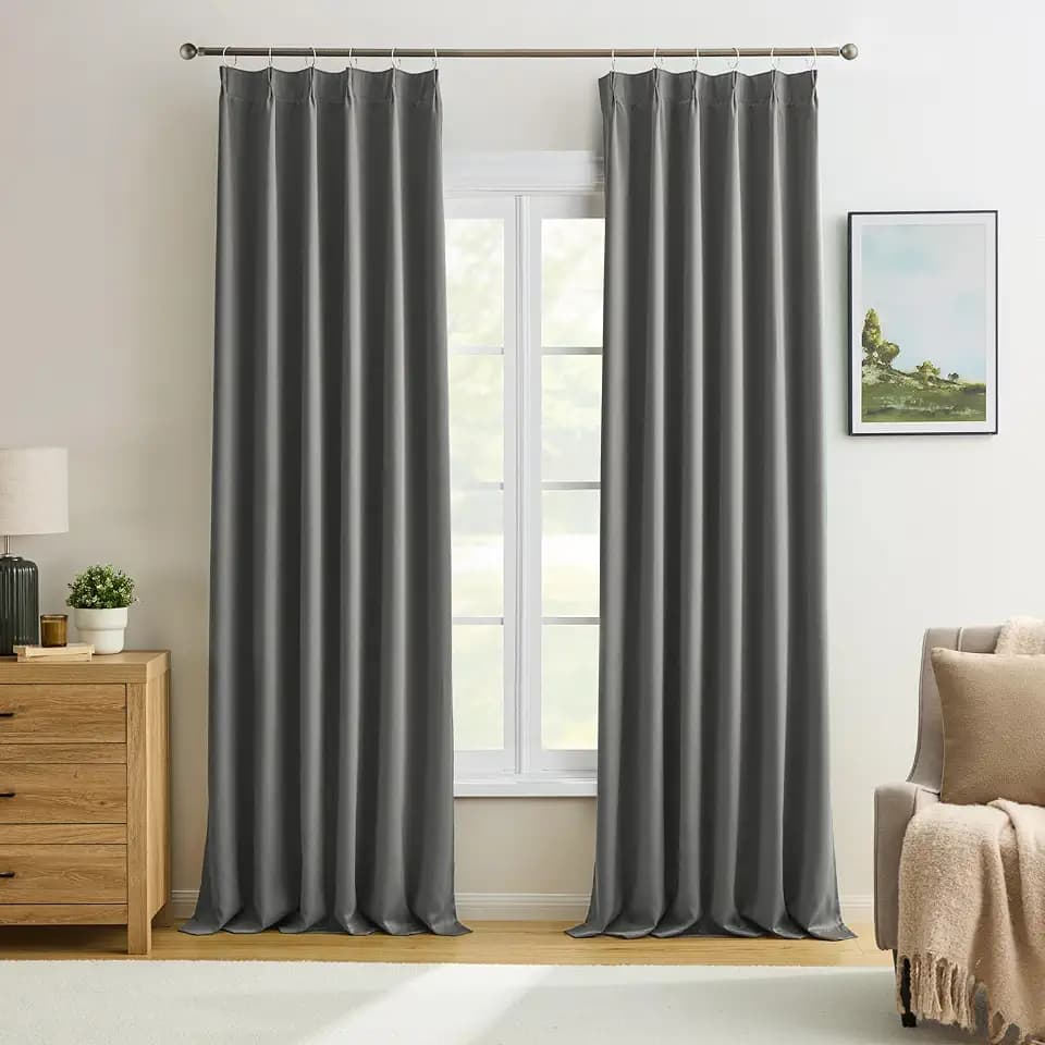 KEQIAOSUOCAI Classic Grey Color Curtains 2 Panels, Viral Pinch Pleat Vertical Drapes with Hooks Microfiber Noise Reducing Darkening Thermal Insulated Panel for Living Room (40 x 84 inches, Gray)