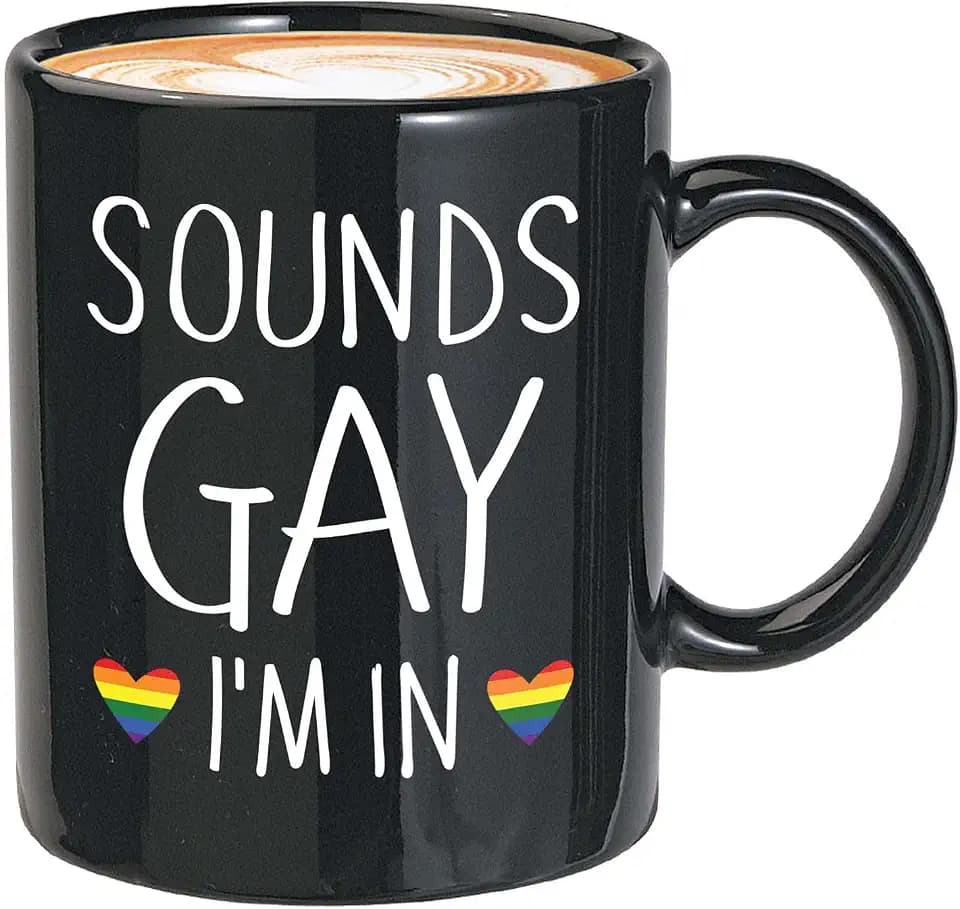 Bubble Hugs Pride Month Coffee Mug - Sounds Gay, I'm In - Rainbow Queer LGBTQ Lesbian Gay Pride Coming Out Humorous Gag 11oz Black