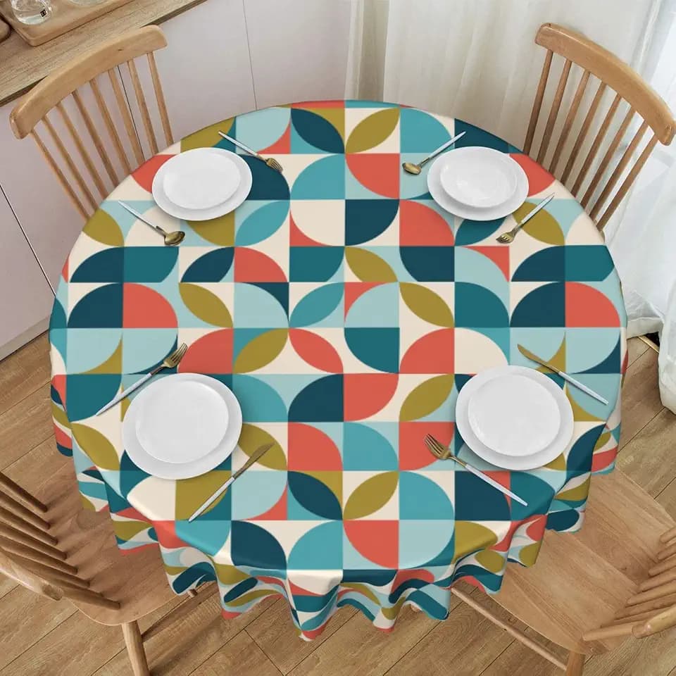 juniissl Geometric Mid Century Modern Round Tablecloth Table Cover Washable Tabletop for Kitchen Dinning Decoration 60inch
