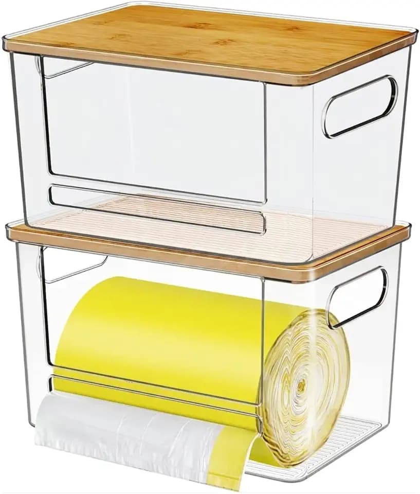 Acrylic Trash Bag Dispenser, Stackable Garbage Bag Organizer & Holder Dispenser, Clear Trash Bag Organizer for Under Sink, Kitchen Drawer Storage, Dishwasher Pods Container & Bag Holder