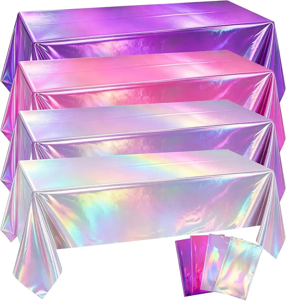 4 Pcs Iridescent Plastic Tablecloths Holographic Laser Tablecloth 54x108In