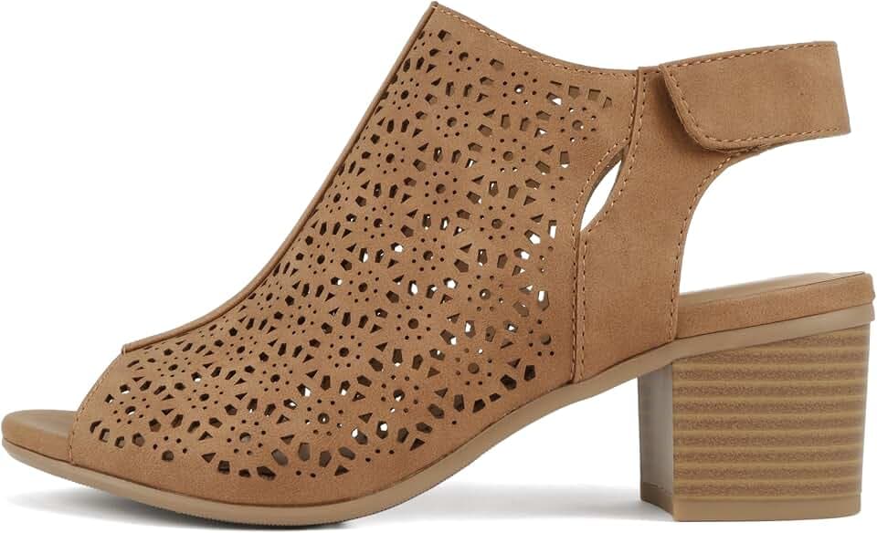 CITYCLASSIFIED “Elect” ~ Women’s Peep Toe Laser Cut Geometric Caged Slingback Ankle Strap Low Stacked Heel Ankle Bootie