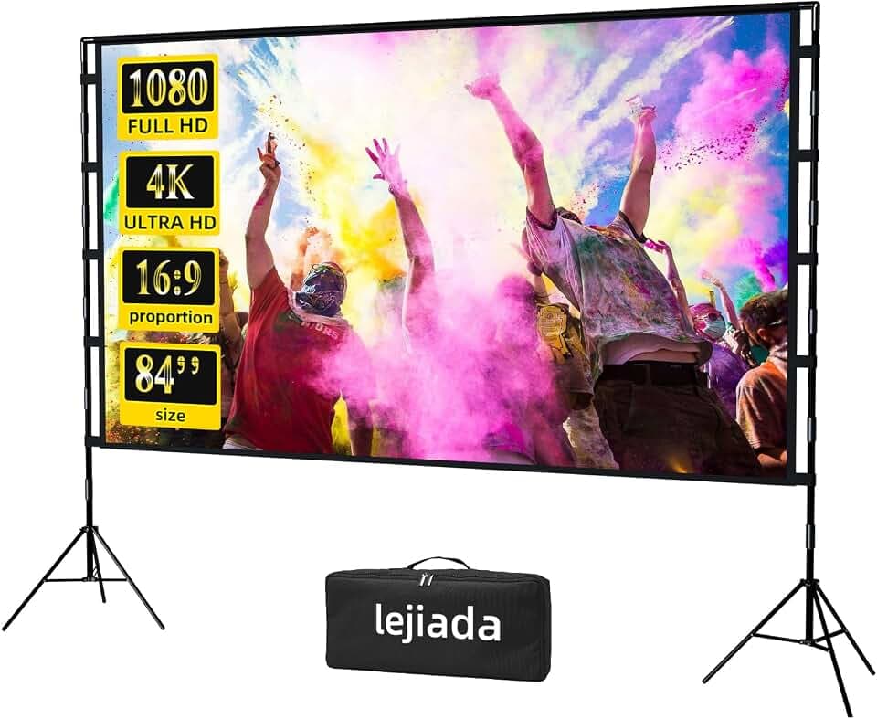 Verbesserte Projektor-Leinwand mit Ständer, tragbare Projektionsleinwand, lejiada 16:9, 4K-HD-Projektionen, Filme, Leinwand mit Tragetasche für drinnen und draußen, Heimkino, Hinterhof, Kino, Reisen