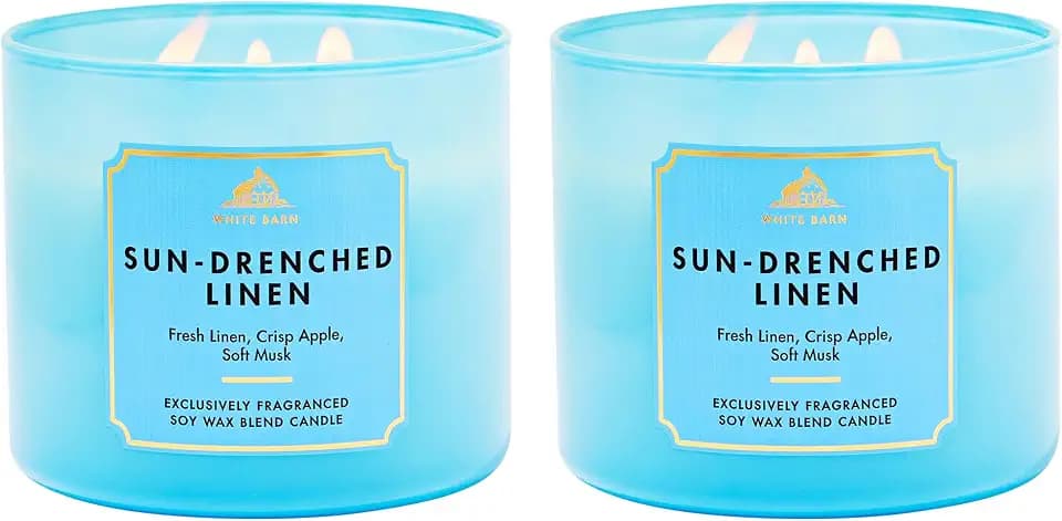 Bath & Body Works 3-Wick Candle, Sun-Drenched Linen, Soy Wax Blend, 2 Pack