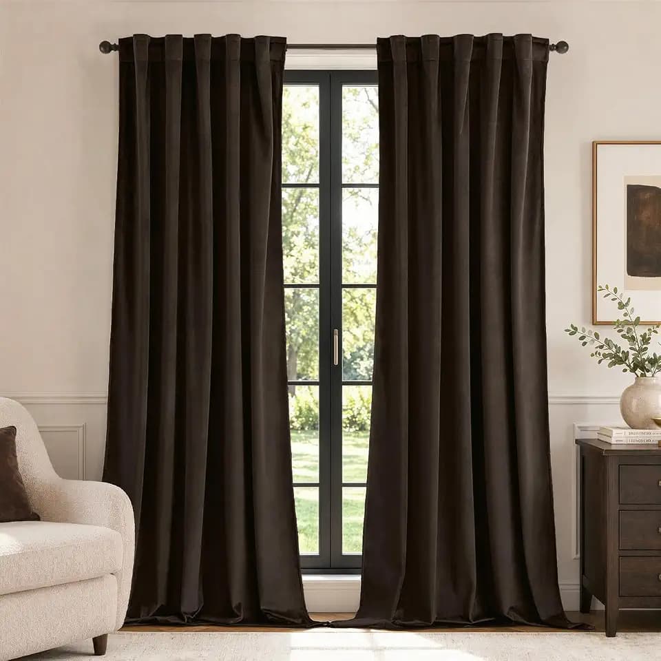 MIULEE Velvet Curtains 52x96 inches Chocolate Brown Blackout Curtains