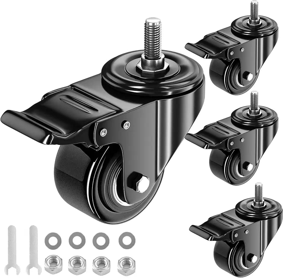 2 Inch Stem Casters 1/4"-20x1 Heavy Duty Threaded Caster Wheels Set of 4