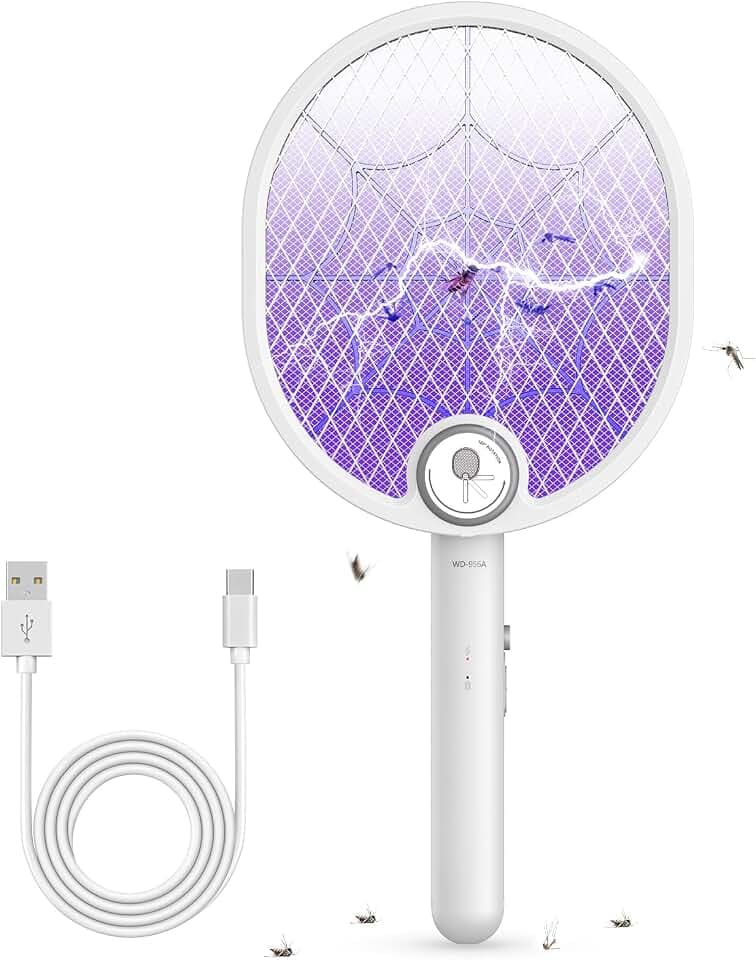 Buzbug 2 in 1 Elektrische Fliegenklatsche, Hochspannung Faltbare USB-C Electric Fly Swatter, elektronische fliegenklatsche für den Innen- und Außenbereich