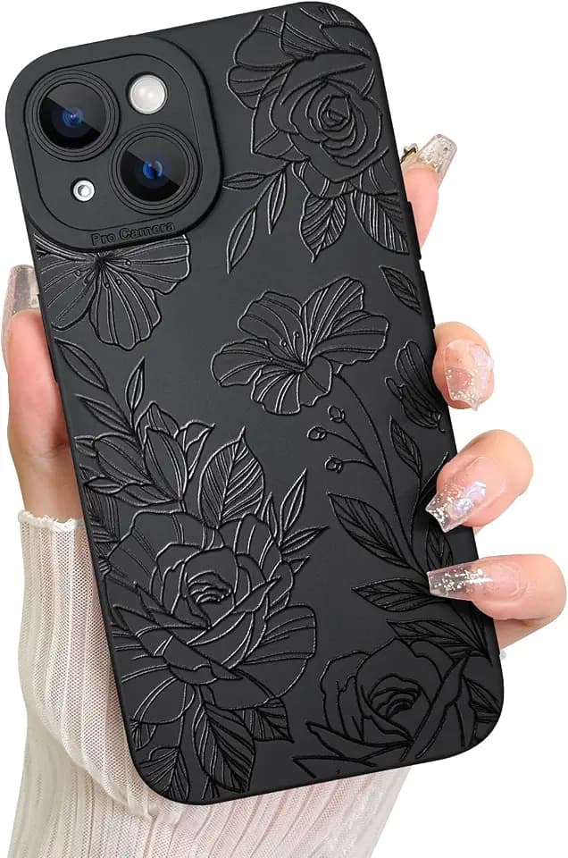 LSL Case for iPhone 13 Black Floral Flower Pattern Print Design