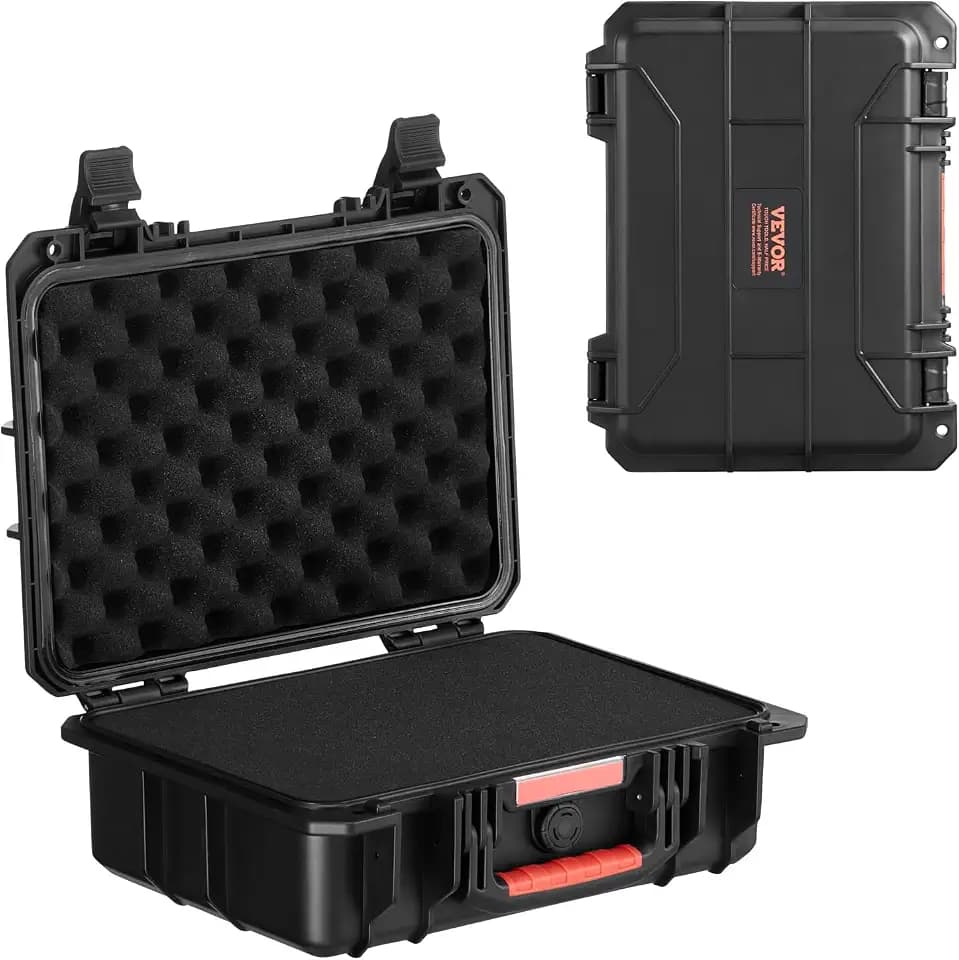 VEVOR Weatherproof Hard Case, Heavy Duty Protective Dry Box with Pre-cut Foam, Retractable Pull Handles for Travel, Hunting, Military, Tactical, IP67 Waterproof Case for Cameras(14.96x11.81x5.51)