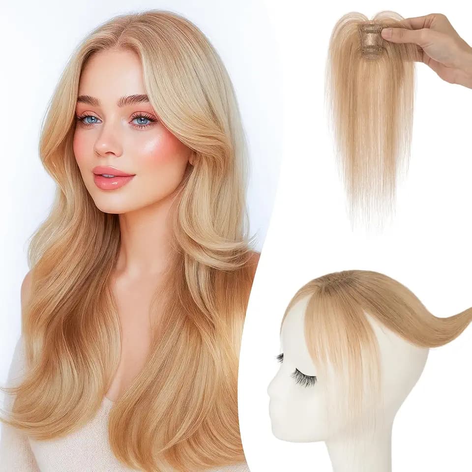 Bangs Hair Clip Human Hair, 100% Remy Human Hair, No Tangle & Smooth, 4x6 3D Side Bangs, 10g #27 Dark Blonde