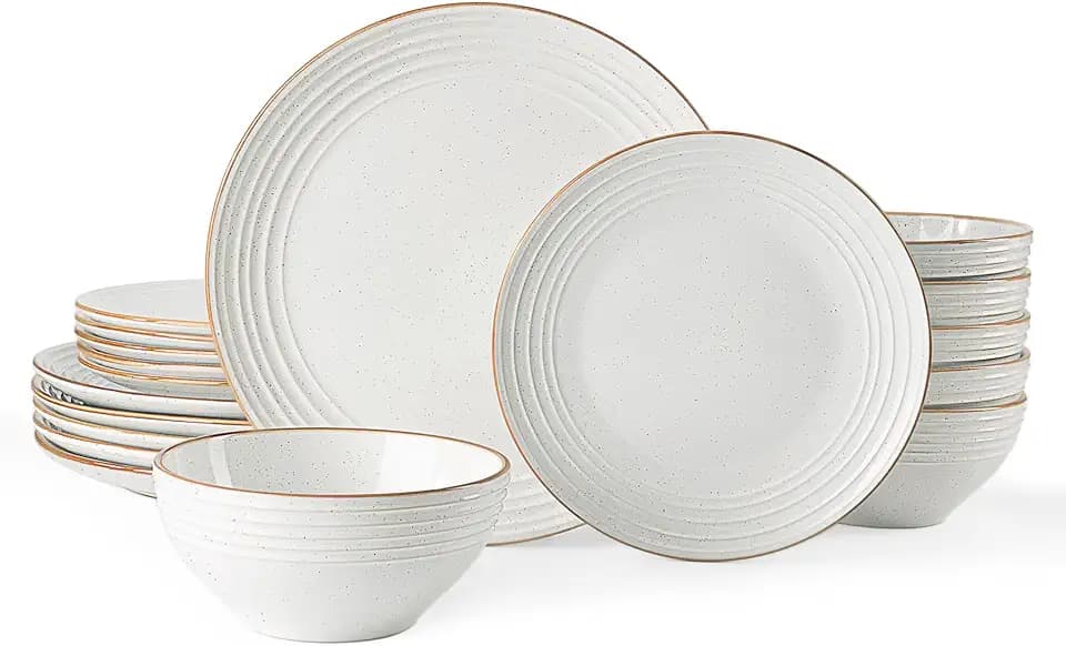 Famiware Jupiter Stoneware Dinnerware Sets, 18-Piece Speckled Dishes for 6
