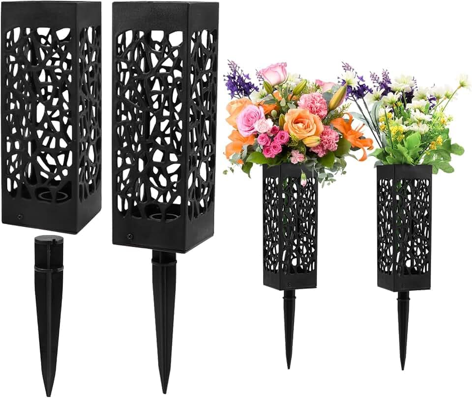 Cemetery Vases for Grave with Stakes, 4 Pack Grave Flower Holders