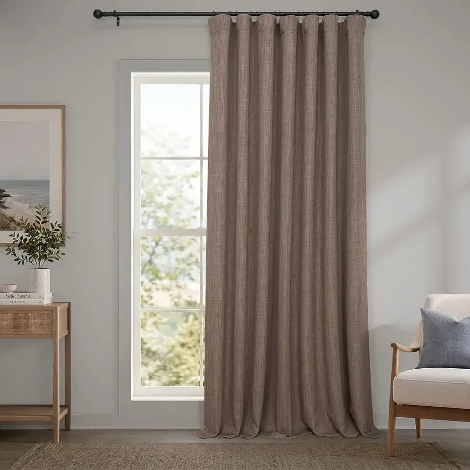 Faux Linen Extra Wide Curtains (1 Panel) - 100W x 84L, Dutch Cocoa