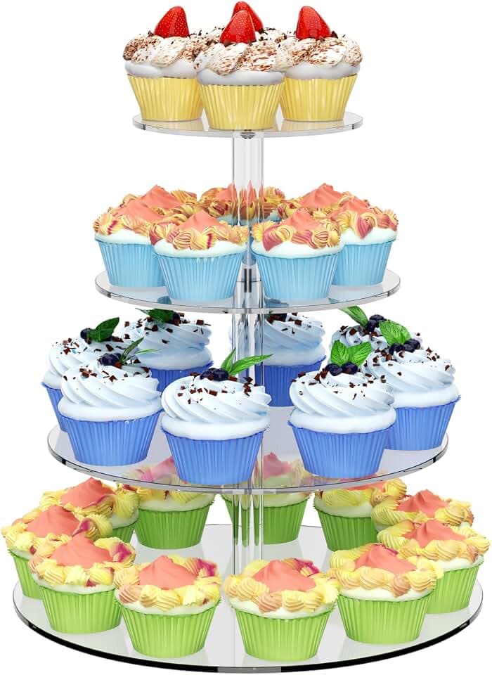 4 Tier Round Cupcake Stand Acrylic Cupcake Display Tower for 38 Cupcakes