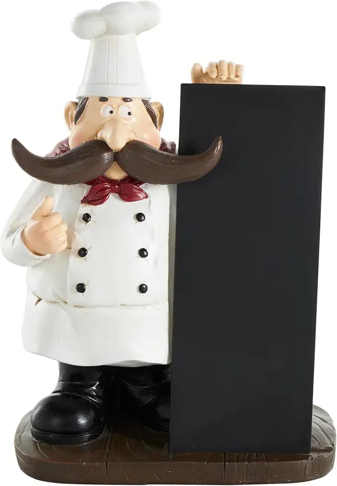 Deco 79 Polystone Chef Decorative Sculpture Home Decor Statue with Chalkboard, Accent Figurine 8" x 5" x 11", Black