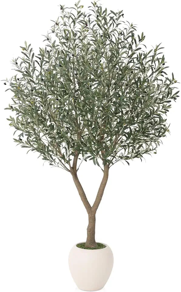VeriNatural 8FT Olive Trees Artificial Indoor with 15in White Round Planter
