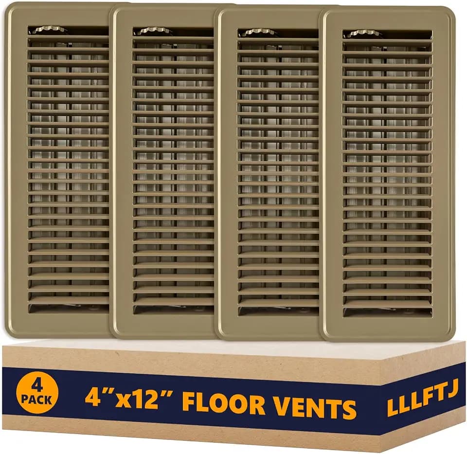 4 Pack Floor Vent Covers, Floor Register 4" x 12", Adjustable Decorative Vent Covers for Home Floor, Ceiling or Sidewall Vent, Rust-Proof Heavy Duty Walkable Steel Floor Vents (Brown 4'' x 12'')