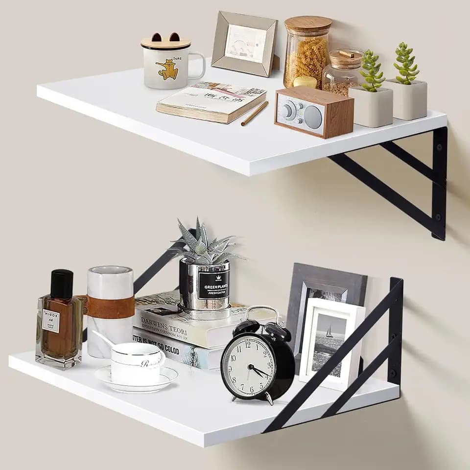 Tectocker-DOU 2 Pc Deep Floating Wall Shelves, Heavy Duty, 16x12, White