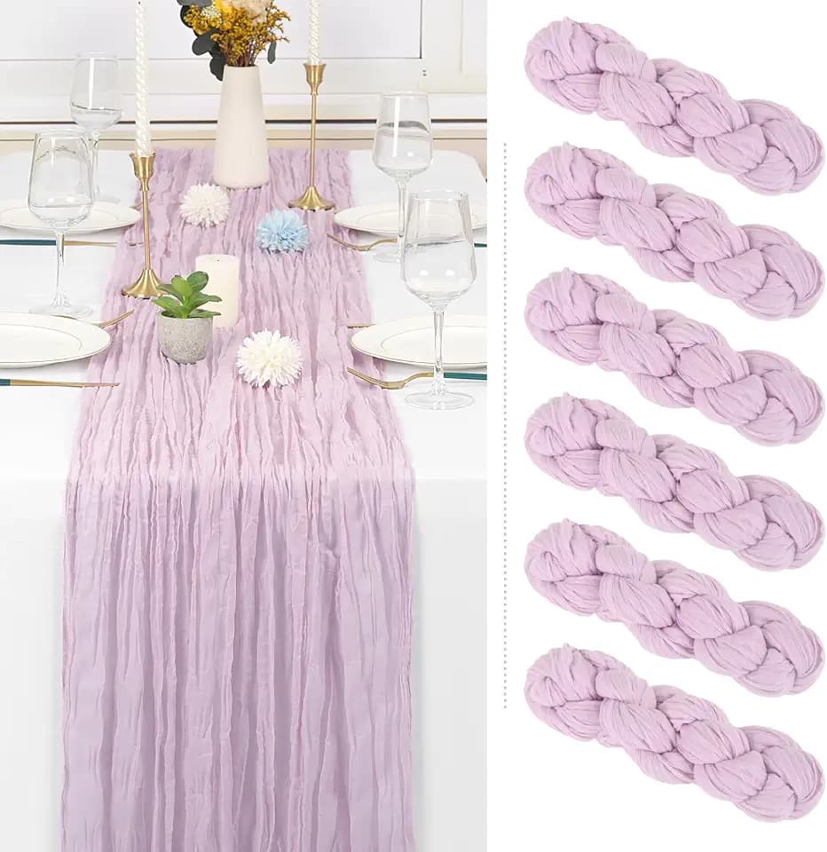 6 Pack Purple Pink Cheesecloth Table Runner, Extra Wide 35x120 Inch