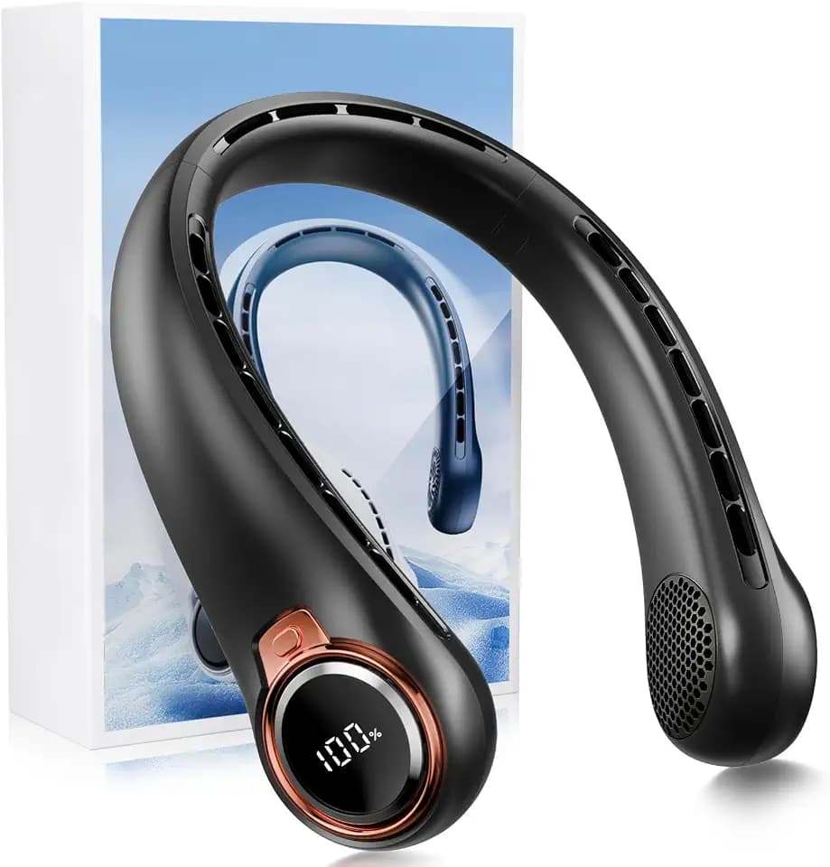 ππππ ππ©π π«πππ BNBZ Portable Neck Fan,6000mAh Rechargeable Wearable Fan with LED Display,4 Speeds,Up to 15H Runtime,Quiet 360Β° Airflow Hands-Free Personal Fan for Travel,Work,Gym &Outdoor Use