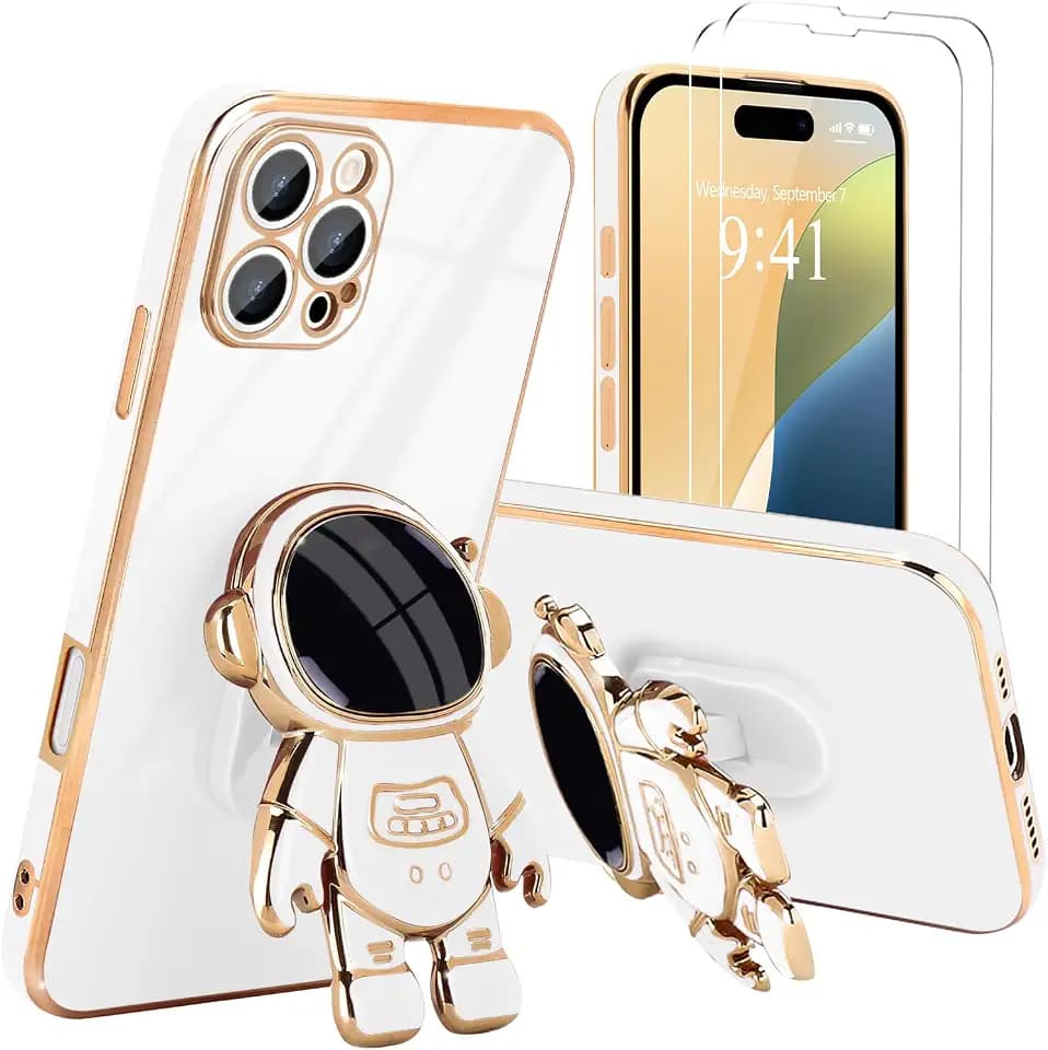 Pepmune for iPhone 16 Pro Max Case with Cute 3D Astronaut Stand, White