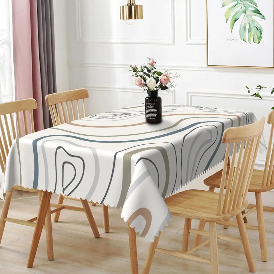 60x120inches Mid Century Tablecloth Minimalist Stripes Abstract Geometric Modern Art Rectangle Table Cloth Waterproof and Stain Resistant Fabric Table Cover for Kitchen Dining Room Home Decor