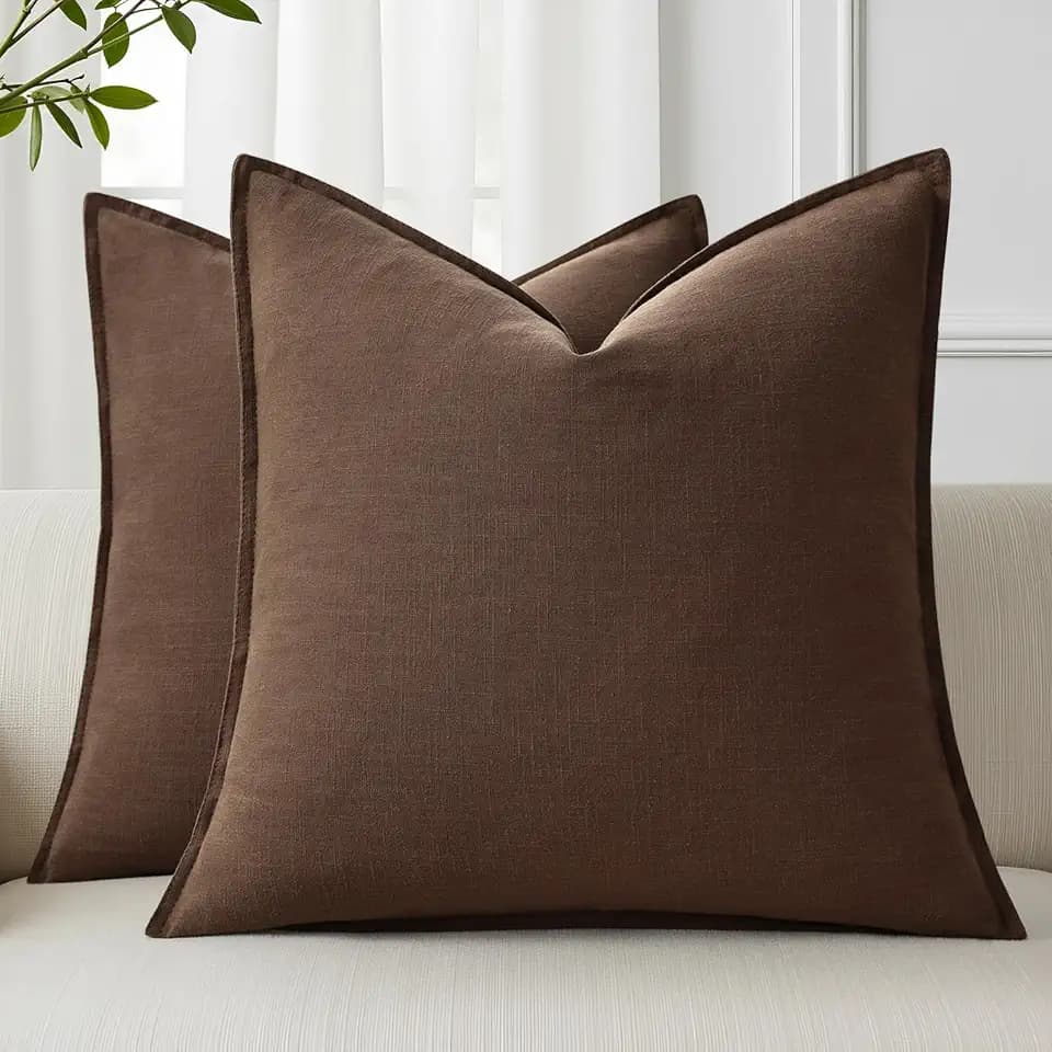 decorUhome Fall Brown Linen Throw Pillow Covers 20x20 Set of 2