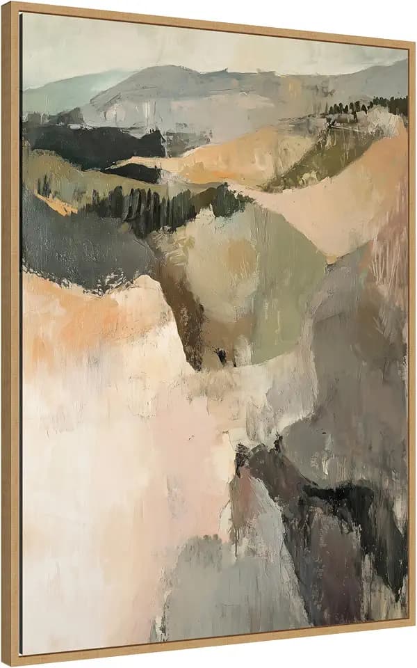 Kate and Laurel Tonal Mountains III Framed Canvas Wall Art by Amy Lighthall 28 x 38 Sylvie Natural, Modern, Landscapes, Nature Art for Wall Decor, Living Room, Bedroom