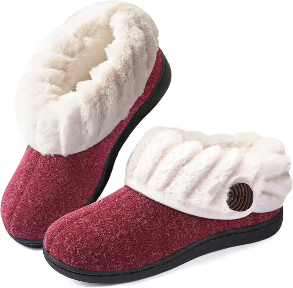 Wishcotton Women's Warm Bootie Slippers House Shoes with Fuzzy Collar