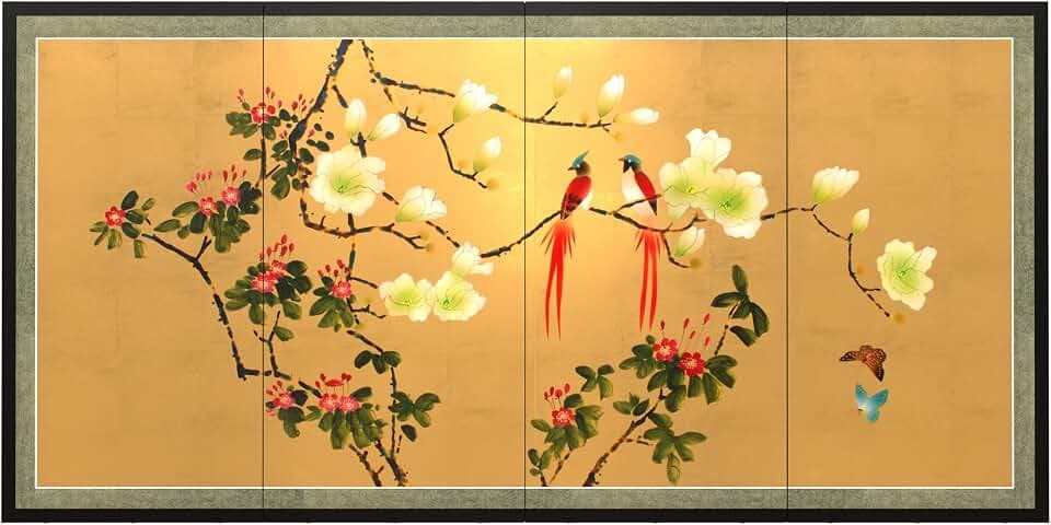 Red Lantern Love Birds on Traditional Gold Leaf