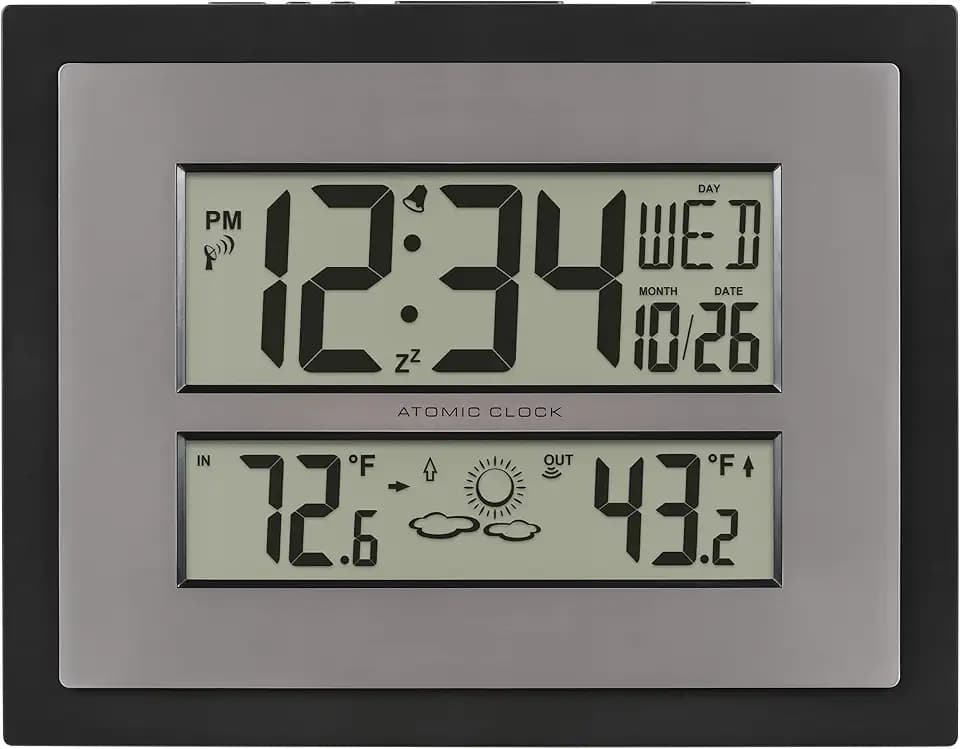 La Crosse Technology 512-65937 Black Atomic Digital Clock with Temperature