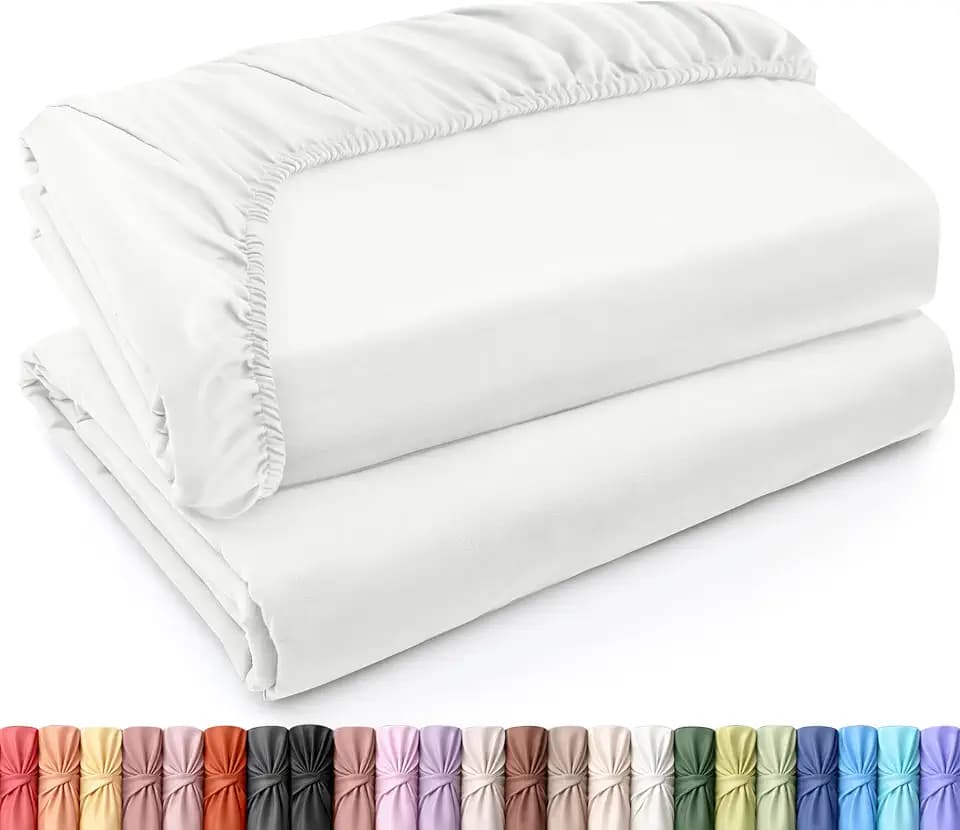 Pack of 2 Twin XL Fitted Sheet, Fits Up to 15 Inch Deep Pocket, White