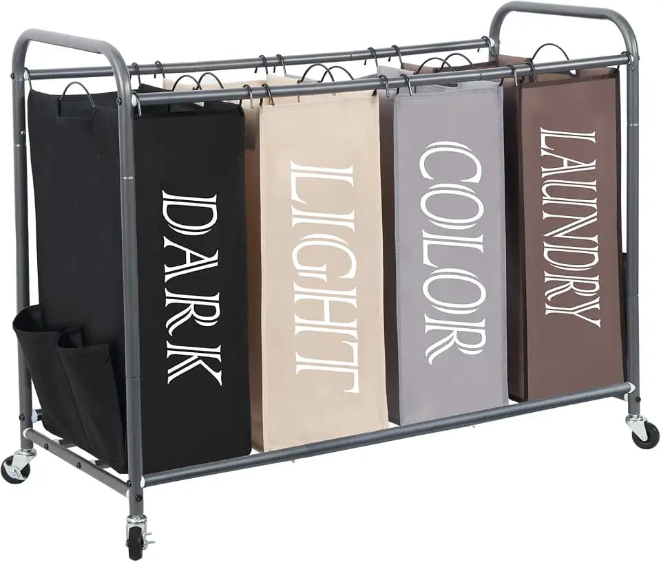 STORAGE MANIAC 4 Section Laundry Sorter Rolling Laundry Hamper Multicolored